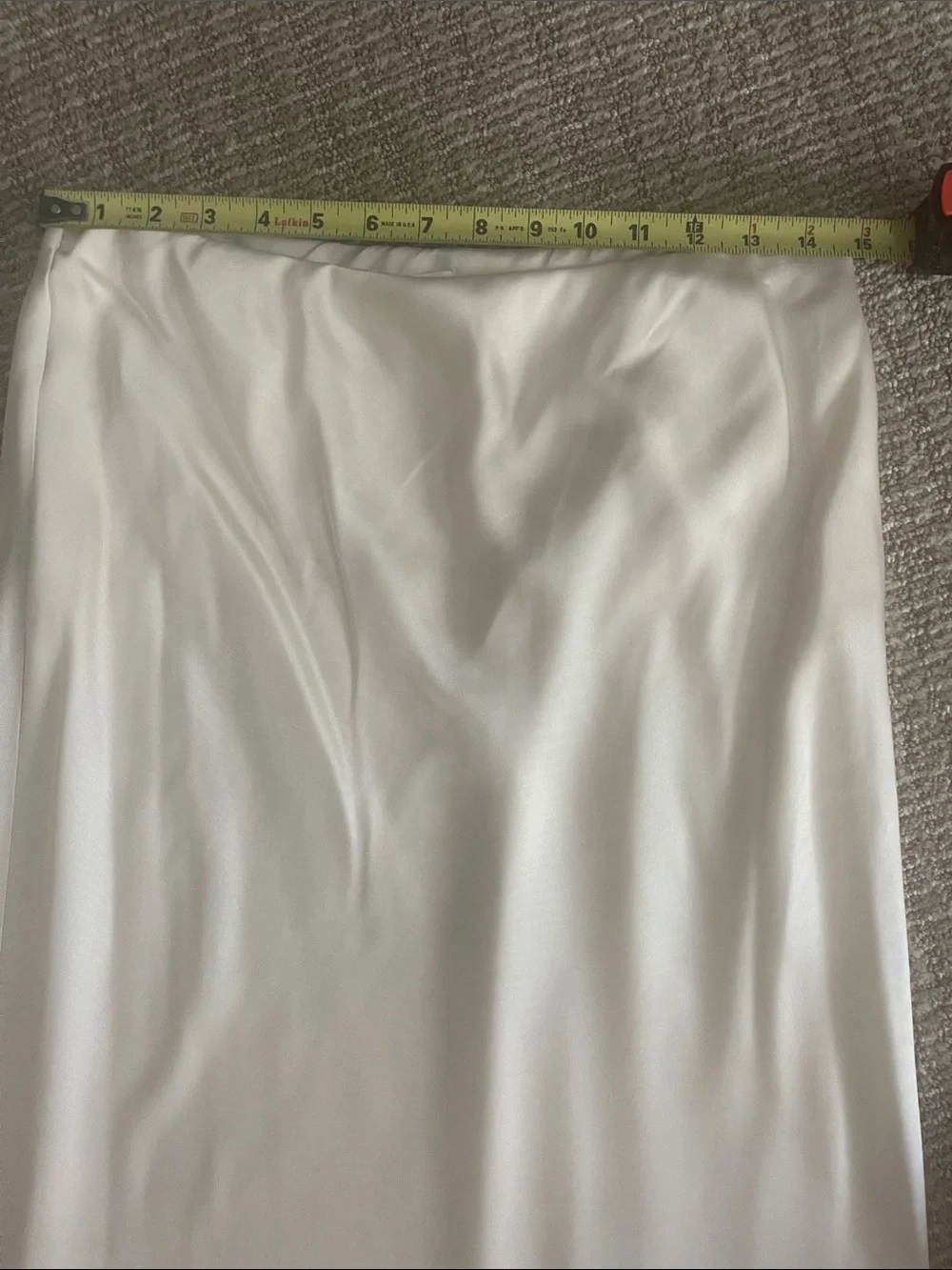 Reformation Iskra Two Piece Olive Strapless Top with Cream Satin Midi Skirt Set